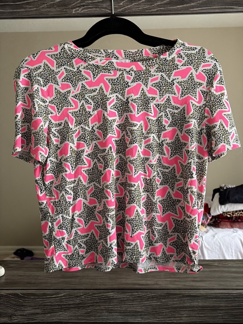 Hot Pink Star Cheetah Print Crop Top